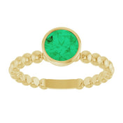 14K Yellow Natural Emerald Family Beaded Stackable Ring