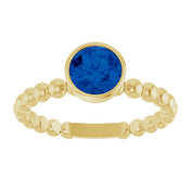 14K Yellow Natural Blue Sapphire Family Beaded Stackable Ring