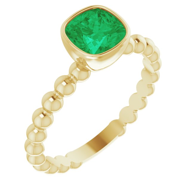 14K Yellow Lab-Grown Emerald Family Stackable Ring
