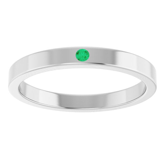 Sterling Silver Natural Emerald Family Stackable Ring