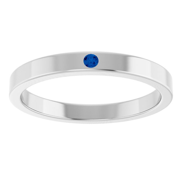 14K White Natural Blue Sapphire Family Stackable Ring