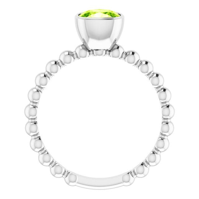 14K White Natural Peridot Family Stackable Ring