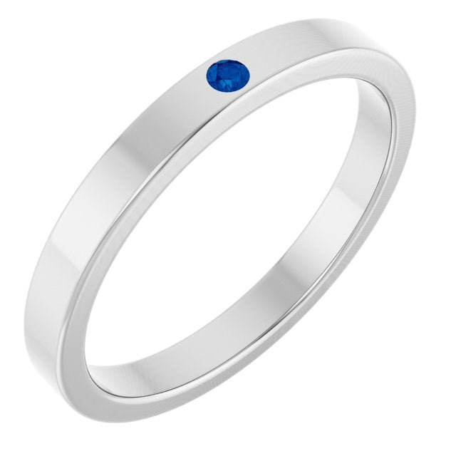14K White Natural Blue Sapphire Family Stackable Ring