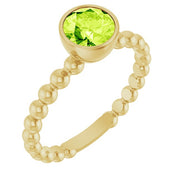 14K Yellow Natural Peridot Family Beaded Stackable Ring