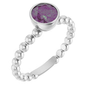 14K White Lab-Grown Alexandrite Family Beaded Stackable Ring