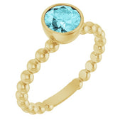 14K Yellow Natural Blue Zircon Family Beaded Stackable Ring