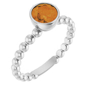 14K White Natural Citrine Family Beaded Stackable Ring