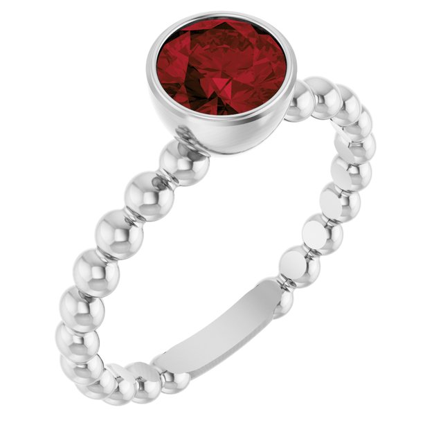 Sterling Silver Natural Mozambique Garnet Family Beaded Stackable Ring