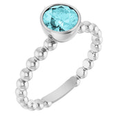 Sterling Silver Natural Blue Zircon Family Beaded Stackable Ring