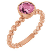 14K Rose Natural Pink Tourmaline Family Beaded Stackable Ring