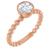 14K Rose Natural White Sapphire Family Beaded Stackable Ring