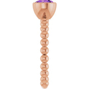14K Rose Natural Amethyst Family Beaded Stackable Ring
