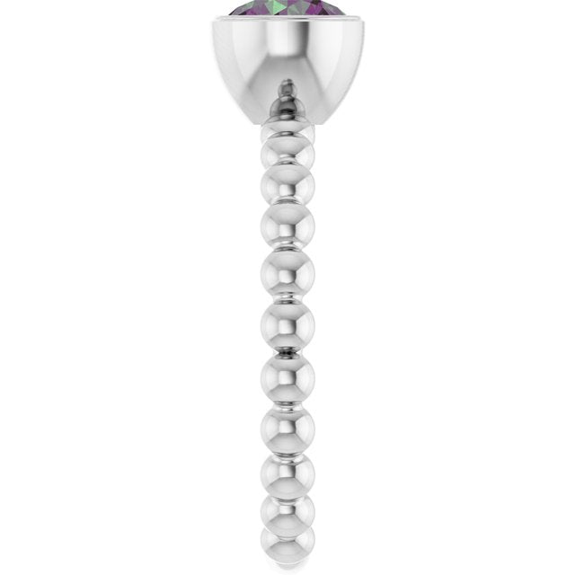 14K White Lab-Grown Alexandrite Family Beaded Stackable Ring