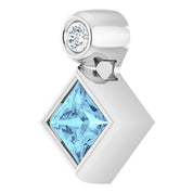 14K White 4x4 mm Square Natural Aquamarine & .03 CT Natural Diamond Pendant