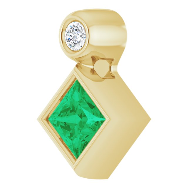 14K Yellow 4x4 mm Square Lab-Grown Emerald & .03 CT Natural Diamond Pendant