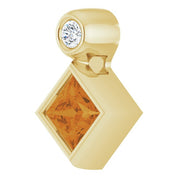 14K Yellow 4x4 mm Square Natural Citrine & .03 CT Natural Diamond Pendant