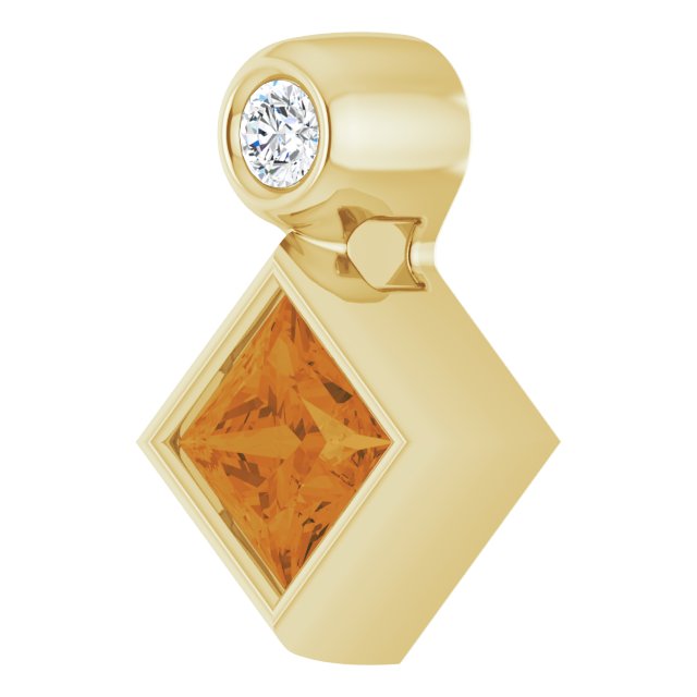 14K Yellow 4x4 mm Square Natural Citrine & .03 CT Natural Diamond Pendant
