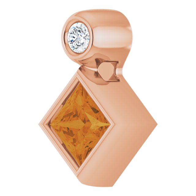 14K Rose 4x4 mm Square Natural Citrine & .03 CT Natural Diamond Pendant