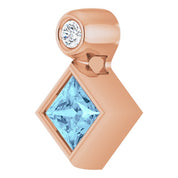 14K Rose 4x4 mm Square Natural Aquamarine & .03 CT Natural Diamond Pendant
