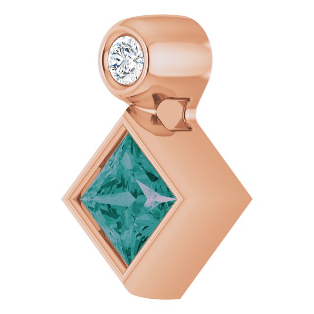 14K Rose 4x4 mm Square Lab-Grown Alexandrite & .03 CT Natural Diamond Pendant