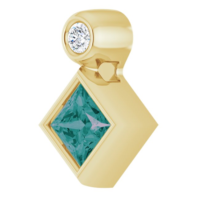 14K Yellow 4x4 mm Square Lab-Grown Alexandrite & .03 CT Natural Diamond Pendant