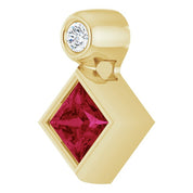 14K Yellow 4x4 mm Square Lab-Grown Ruby & .03 CT Natural Diamond Pendant