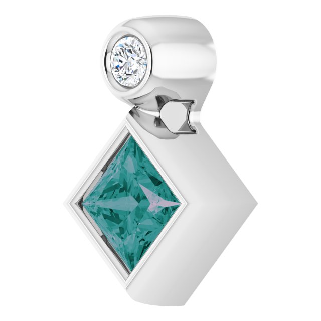 Platinum 4x4 mm Square Lab-Grown Alexandrite & .03 CT Natural Diamond Pendant