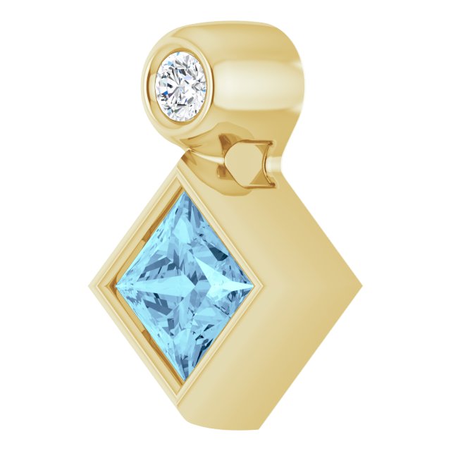 14K Yellow 4x4 mm Square Natural Aquamarine & .03 CT Natural Diamond Pendant