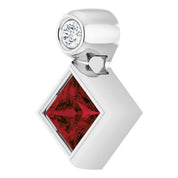 14K White 4x4 mm Square Natural Mozambique Garnet & .03 CT Natural Diamond Pendant