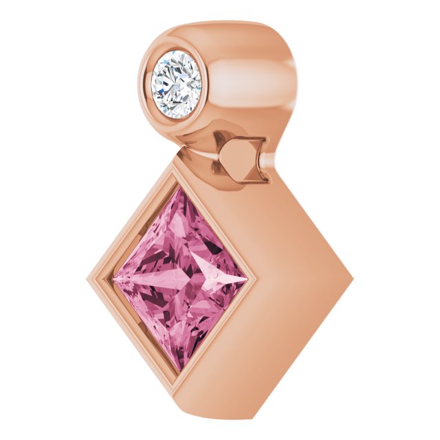 14K Rose 4x4 mm Square Natural Pink Tourmaline & .03 CT Natural Diamond Pendant