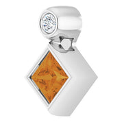 Sterling Silver 4x4 mm Square Natural Citrine & .03 CT Natural Diamond Pendant