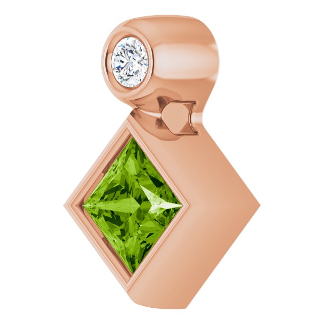 14K Rose 4x4 mm Square Natural Peridot & .03 CT Natural Diamond Pendant