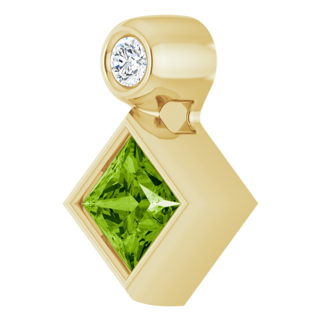 14K Yellow 4x4 mm Square Natural Peridot & .03 CT Natural Diamond Pendant