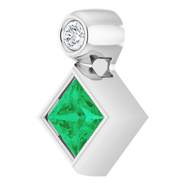 Platinum 4x4 mm Square Lab-Grown Emerald & .03 CT Natural Diamond Pendant