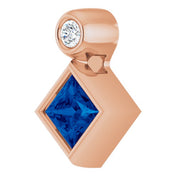 14K Rose 4x4 mm Square Natural Blue Sapphire & .03 CT Natural Diamond Pendant