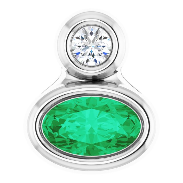 Sterling Silver 5x3 mm Oval Lab-Grown Emerald & .03 CT Natural Diamond Pendant
