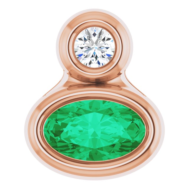 14K Rose 5x3 mm Oval Lab-Grown Emerald & .03 CT Natural Diamond Pendant