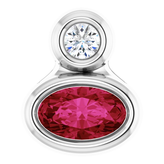 Sterling Silver 5x3 mm Oval Lab-Grown Ruby & .03 CT Natural Diamond Pendant