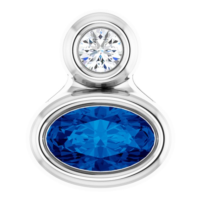 14K 5x3 mm Oval Lab-Grown Blue Sapphire & .03 CT Natural Diamond Pendant