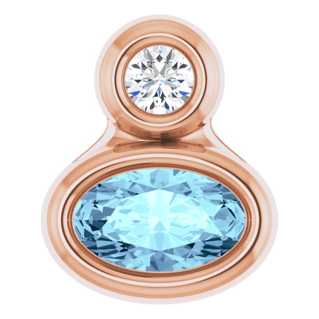14K Rose 5x3 mm Oval Natural Aquamarine & .03 CT Natural Diamond Pendant