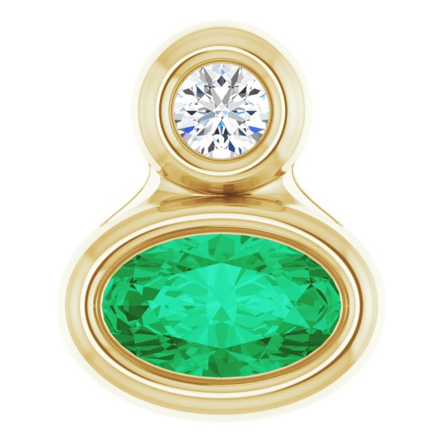 14K Yellow 5x3 mm Oval Lab-Grown Emerald & .03 CT Natural Diamond Pendant