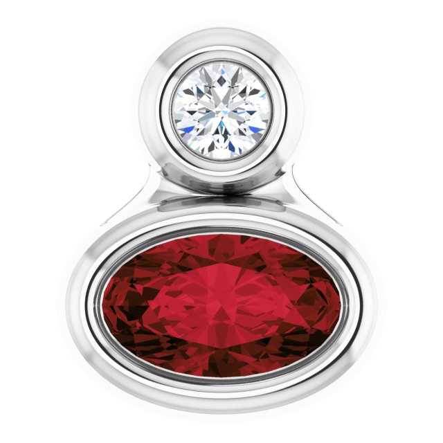 Sterling Silver 5x3 mm Oval Natural Mozambique Garnet & .03 CT Natural Diamond Pendant