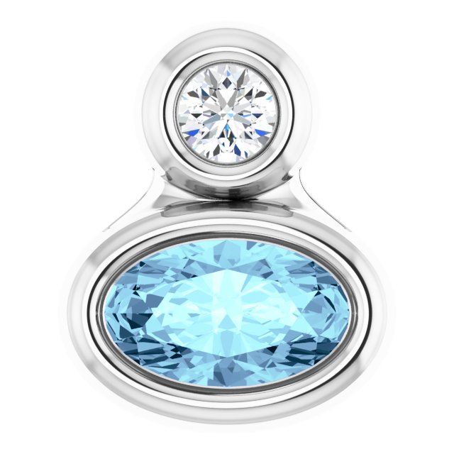 14K White 5x3 mm Oval Natural Aquamarine & .03 CT Natural Diamond Pendant