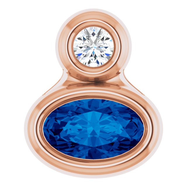 14K 5x3 mm Oval Lab-Grown Blue Sapphire & .03 CT Natural Diamond Pendant