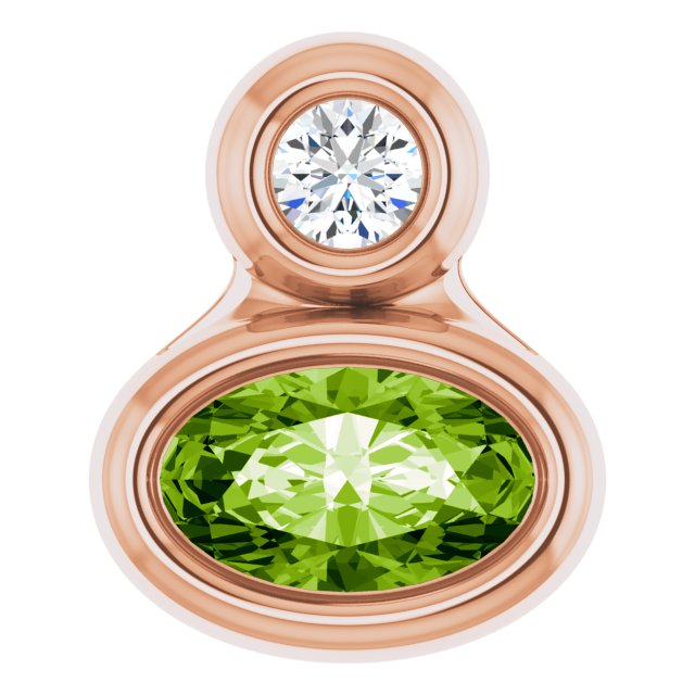 14K Rose 5x3 mm Oval Natural Peridot & .03 CT Natural Diamond Pendant