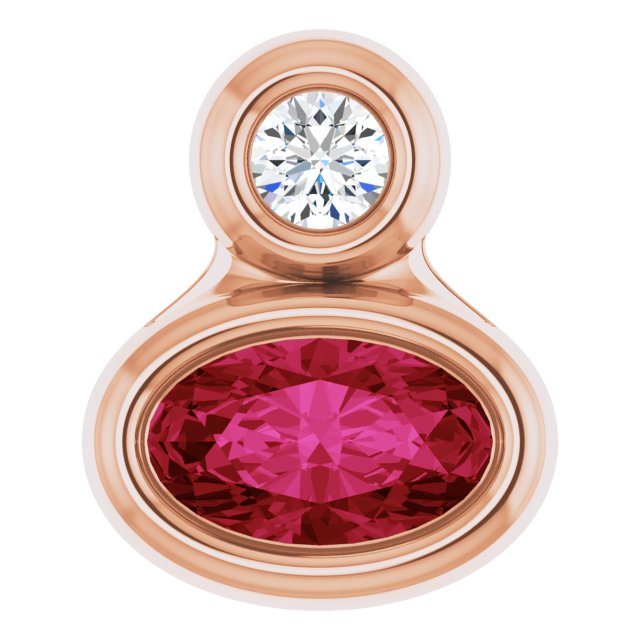14K Rose 5x3 mm Oval Lab-Grown Ruby & .03 CT Natural Diamond Pendant