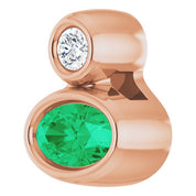 14K Rose 5x3 mm Oval Lab-Grown Emerald & .03 CT Natural Diamond Pendant
