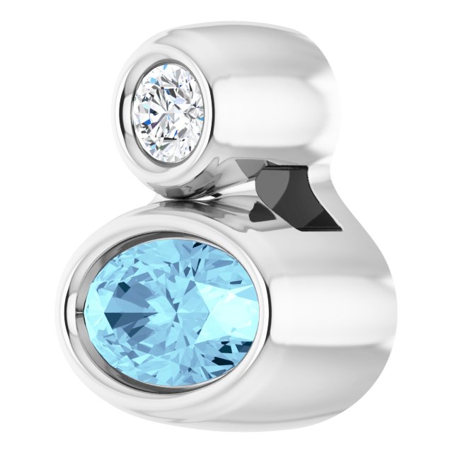 14K White 5x3 mm Oval Natural Aquamarine & .03 CT Natural Diamond Pendant