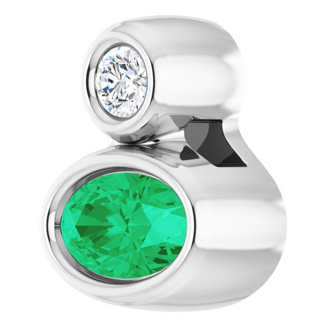 Sterling Silver 5x3 mm Oval Lab-Grown Emerald & .03 CT Natural Diamond Pendant