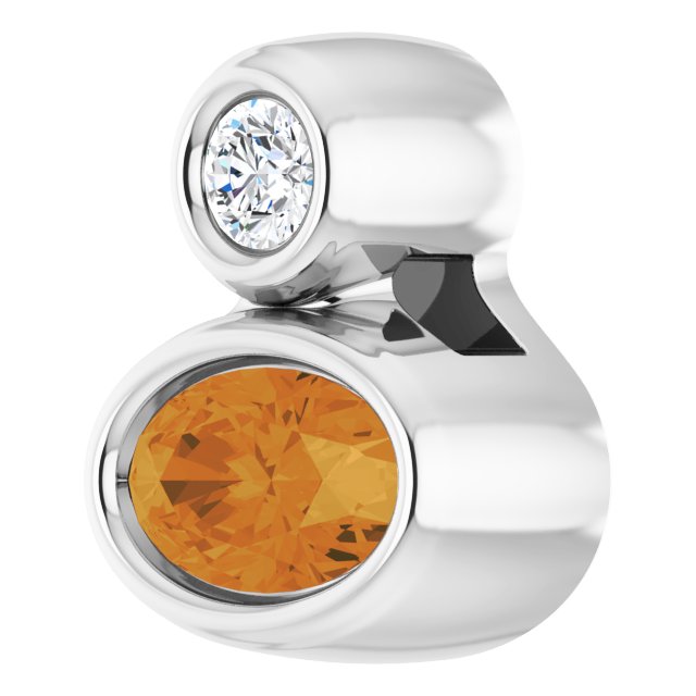 Sterling Silver 5x3 mm Oval Natural Citrine & .03 CT Natural Diamond Pendant